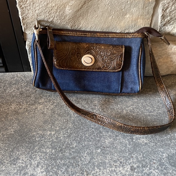 Nine West - Blue Denim and Brown Faux Leather Shoulder Bag - Picture 2 of 9
